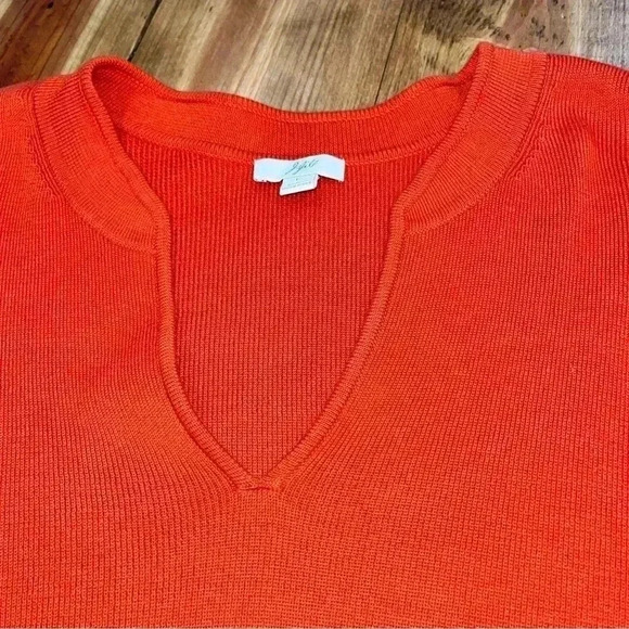 J. Jill v neck orange, long sleeve, pullover, sweater w  sleeve slits - Picture 5 of 7